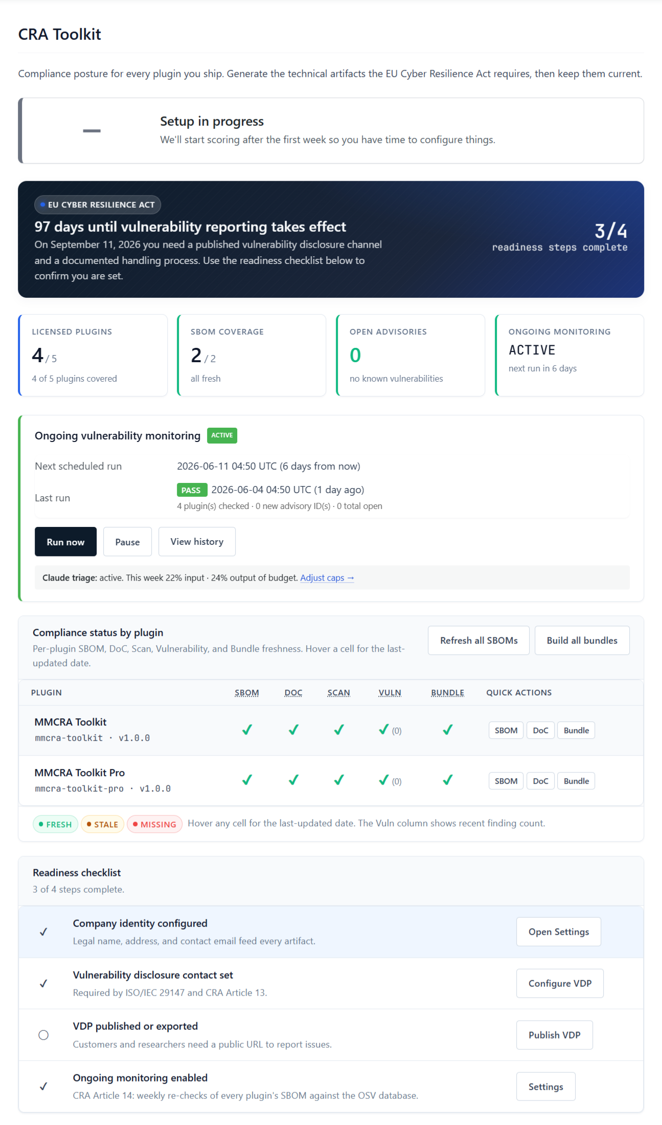 MMCRA: Plugin compliance Dashboard