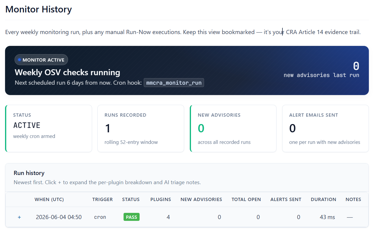 Vulnerability monitoring & incident reporting