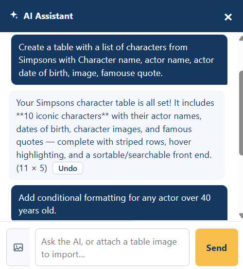 AI table builder